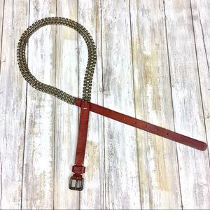 Fossil | Brown Leather Gold Studded Chain Belt